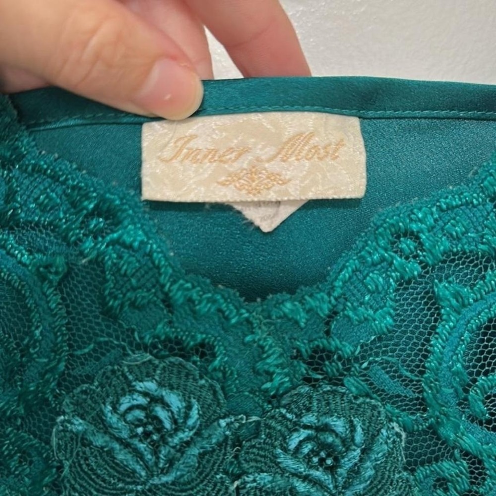VINTAGE | INNER MOST | Woman's Emerald Green Lace Satin Nightgown Chemise, S - Picture 5 of 6